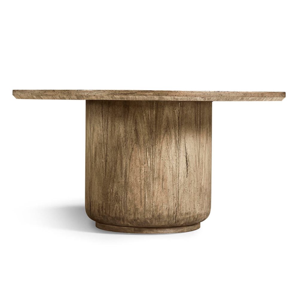 Additional view of 60" Stone Ridge Round Dining Table Light in light oak and warm beige.