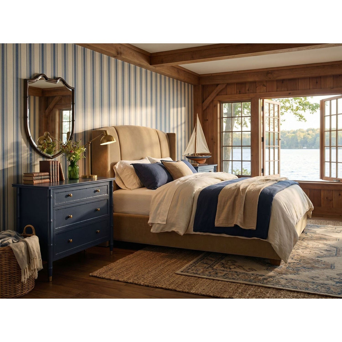 Harbor King Upholstered Bed - Camel - Lakeside Sepia