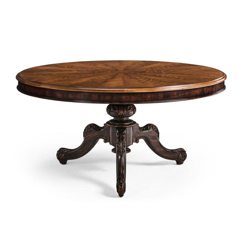 Alternate view of 60" Hattie Round Dining Table in warm medium brown and dark espresso brown.