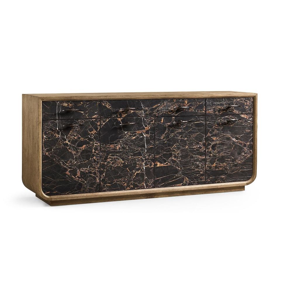 Additional view of Stone Ridge Marble Credenza Light, featuring brushed metal finish, marble, wood, and multiple drawers.