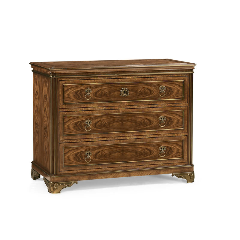Viceroy Bachelors Chest, shown in warm walnut brown and amber brown with wood veneer and solid wood.