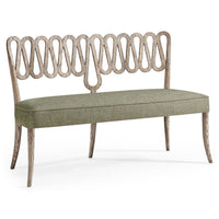 Ampney Dining Bench, shown in sage green and weathered light wood with wood, fabric, and armless open sides.