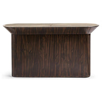 Terra Console Table, shown in dark brown and espresso with wood veneer, wood, and a solid pedestal base.