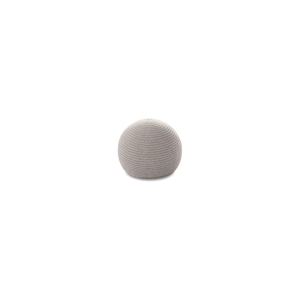Mochi Ottoman Nude Knit Fabric, shown in warm taupe-gray with wool knit fabric, molded foam, and spherical seating form.