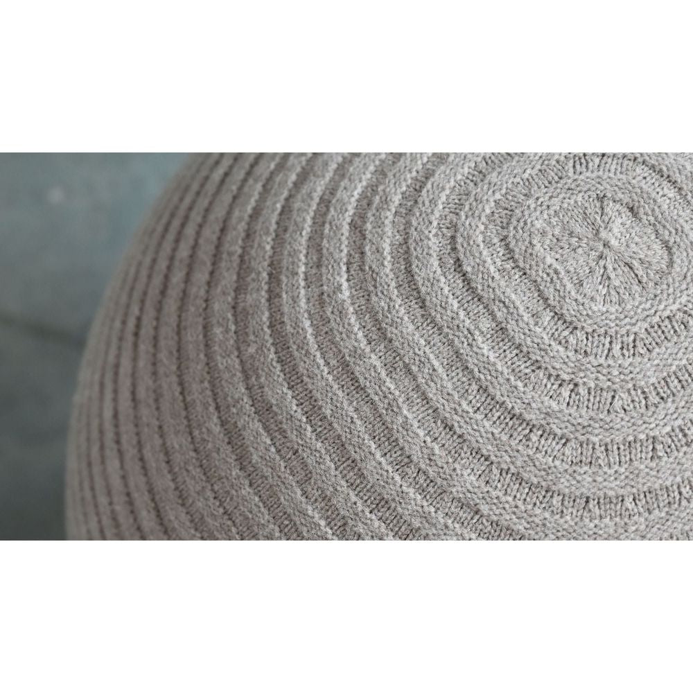 Additional view of Mochi Ottoman Nude Knit Fabric in warm taupe-gray and light wood.