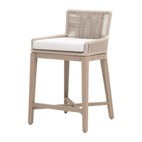 Alternate view of Overlay Outdoor Counter Stool, featuring matte finish, woven rope, solid wood, and fixed wrapped arms.