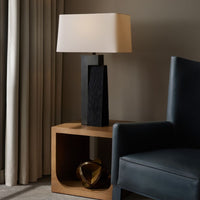 Alternate view of Heath Lamp, featuring matte finish, ricestone composite, steel, and a freestanding table lamp base.