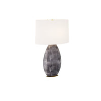 Additional view of Viviana Lamp in gray and white, featuring textured cobra-scale finish and a oval drum shade.