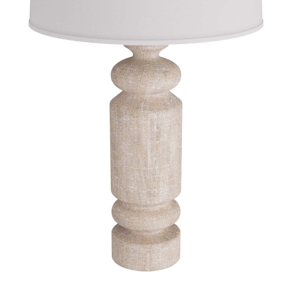 Additional view of Halecrest Lamp in light beige and warm taupe, featuring distressed and a table lamp base.