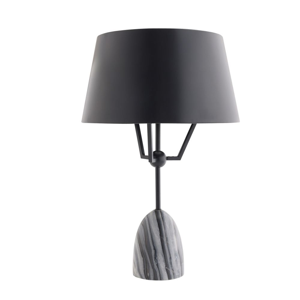 Varga Lamp, shown in black and gray with marble, metal, and a stable weighted stone base.