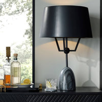 Alternate view of Varga Lamp, featuring matte finish, marble, metal, and a stable weighted stone base.