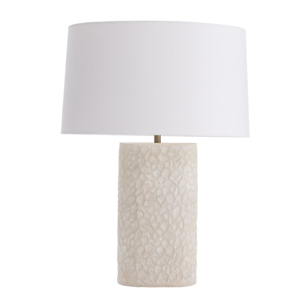 Verity Lamp, shown in ivory and off-white with ceramic, fabric, and a table lamp base.
