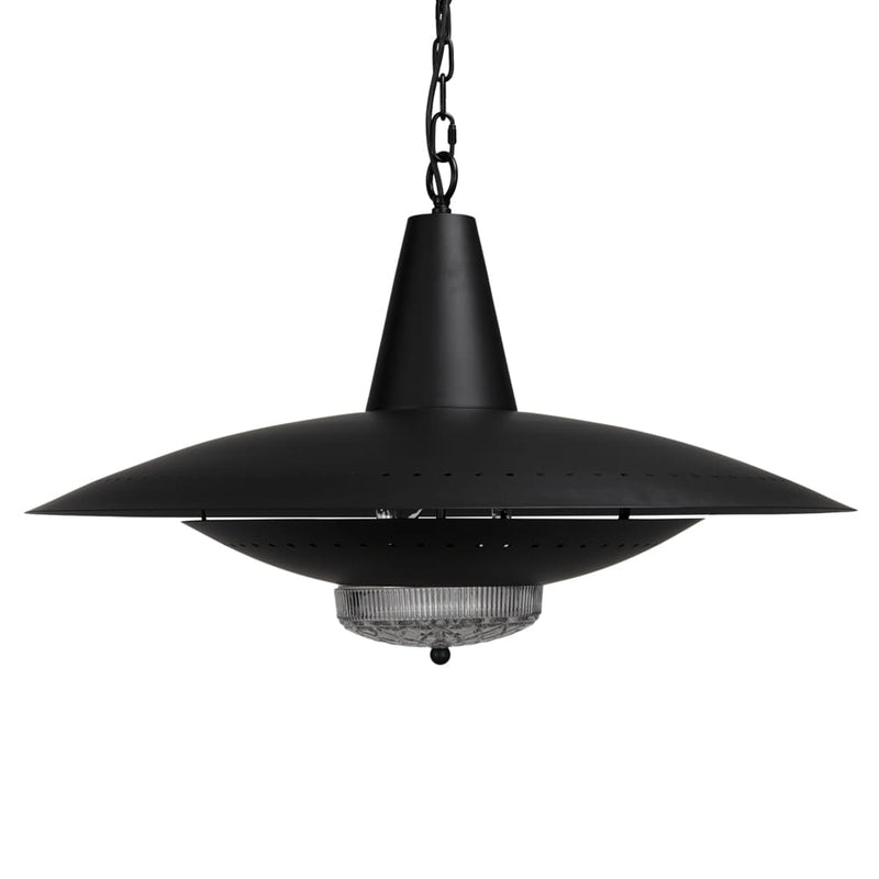 UFO Pendant, shown in black with metal, glass, and chain-hung pendant suspension.