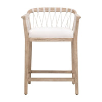 Pacific Counter Stool, shown in light natural wood and white with wood, fabric, and fixed arms.