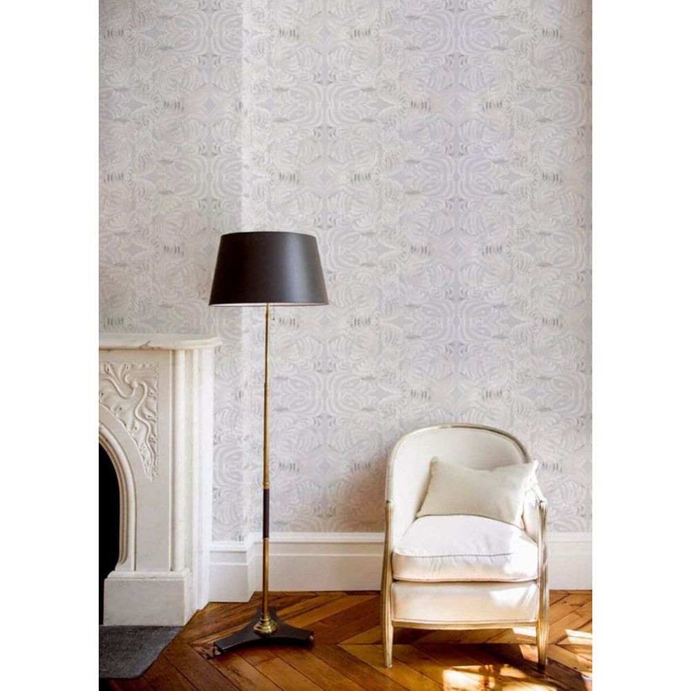 Alternate view of Flora Wallpaper in charcoal taupe and soft ivory.