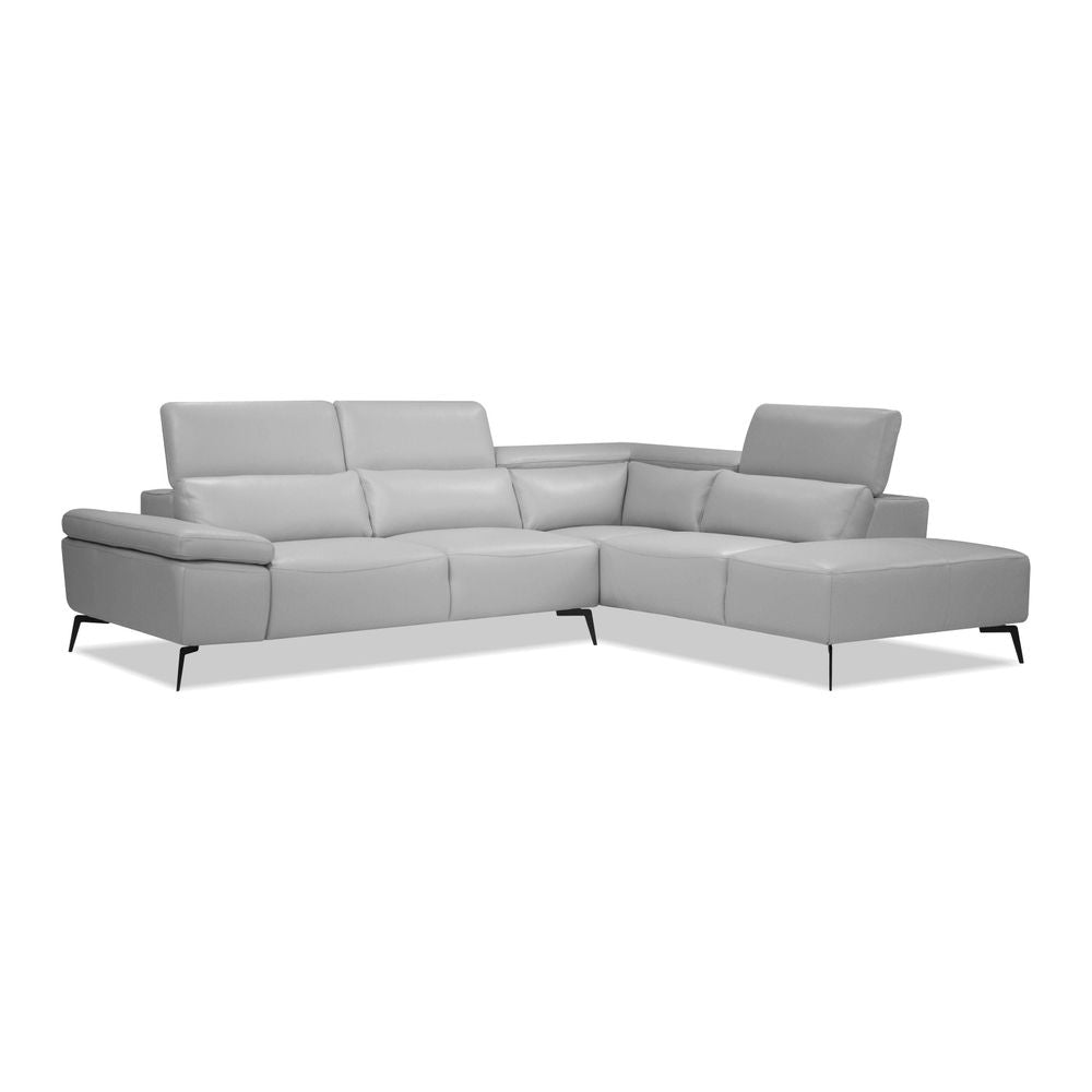 Camello Rsf Chaise Sectional Silver Full Top Grain Semi-Analine Leather With Adjustable Headrest Mechanism/Black Powder.