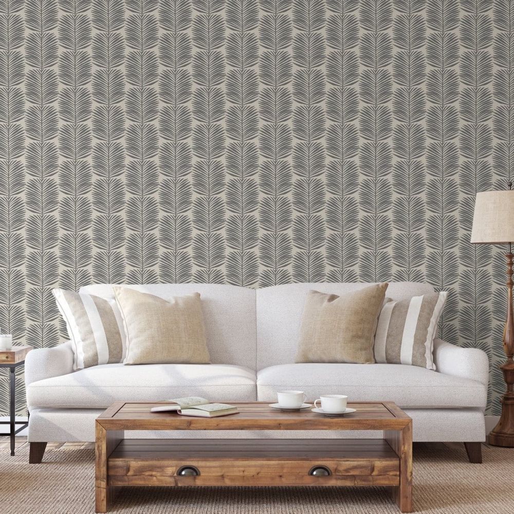 Alternate view of Betty Palms Wallpaper, featuring matte finish, paper, and 6.53-inch pattern repeat.