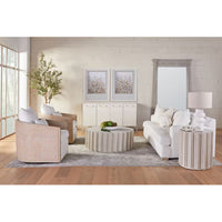 Additional view of Roma Coffee Table in off-white and cream, featuring whitewashed and a solid continuous drum base.