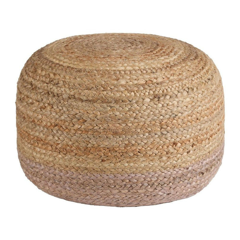 Antoine Natural Ombre Taupe/ Beige Cylinder Pouf, shown in natural tan and beige with jute and sisal.