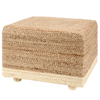 Keviaru Handmade Solid Tan/Beige Pouf (20"X20"X14"), shown in tan and natural beige with jute and sisal.