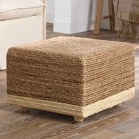 Additional view of Keviaru Handmade Solid Tan/Beige Pouf (20"X20"X14") in tan and natural beige.