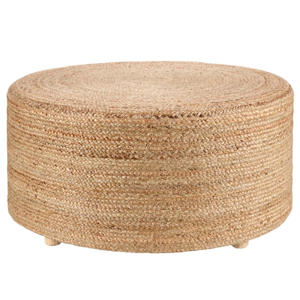 Sonata Handmade Solid Tan Stool (36"X36"X18"), shown in tan and natural beige with jute and sisal.