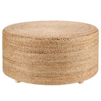 Sonata Handmade Solid Tan Stool (36"X36"X18"), shown in tan and natural beige with jute and sisal.
