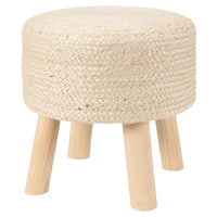 Teiko Handmade Solid Beige Stool (16"X16"X16"), shown in beige and natural blonde wood with jute and sisal.