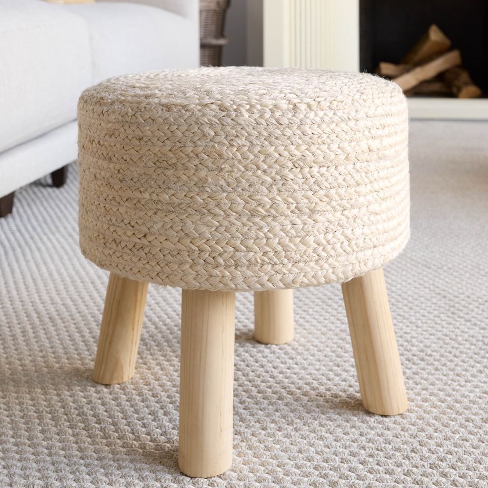 Poufs Teiko Handmade Solid Beige Stool (16"X16"X16")