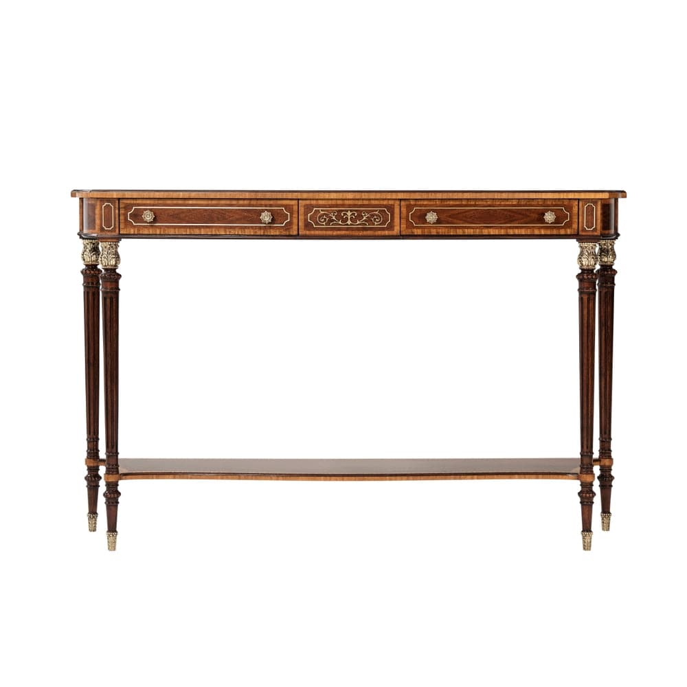 Additional view of Large Tomlin Console Table in medium brown and dark brown.