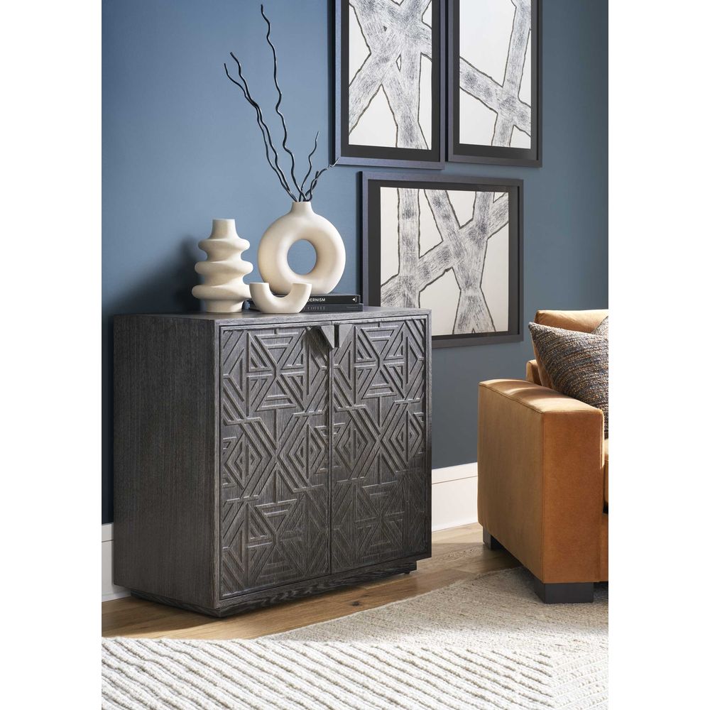 Alternate view of Serenbe Overlook Two Door Cabinet in charcoal gray and dark espresso brown.
