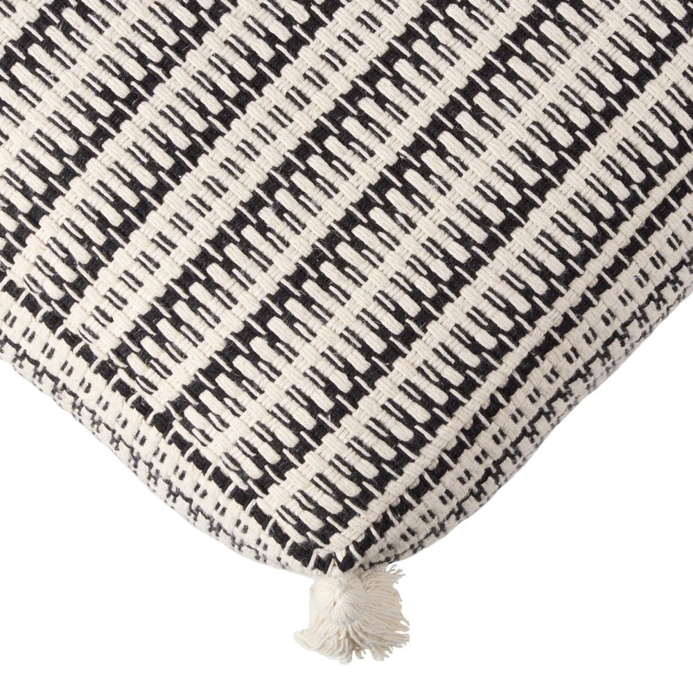 Alternate view of Alina Handmade Striped Cream/Black Pouf (18"X18"X14") in cream and black.