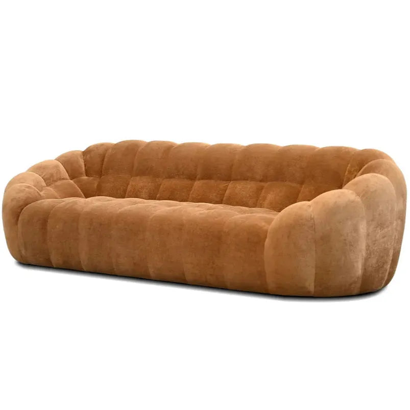 Alternate view of Puffin Sofa, featuring plush soft pile, fabric, velvet-like upholstery, and continuous fixed rounded arms.