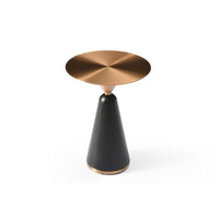 Alternate view of Zora Side Table, featuring metallic accent trim, metal, and a compact round top.