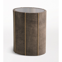 Churchill Oval Drum Table, shown in dark brown and taupe with shagreen, brass, and a solid drum base.