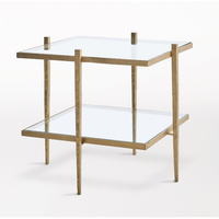 Alternate view of Laforge End Table, featuring brushed finish, metal, glass, and two-tier glass shelves.