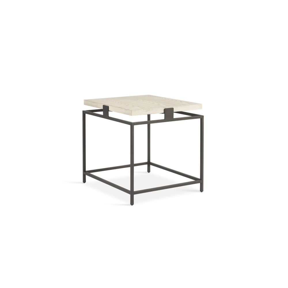 Additional view of Concord Lamp Table, featuring matte dark metal, ash wood, ash veneer, and a open cuboid metal base.