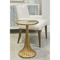 Alternate view of Mia Accent Table, featuring gilt finish, metal, mirrored glass, and a round mirrored glass top.