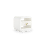 Additional view of Sienna End Table in white and off-white, featuring horizontal ribbed texture and single centered drawer.