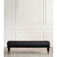 Alternate view of Stanford End-Of-Day Bench, featuring channel tufting finish, leather, wood, and backless bench seating.