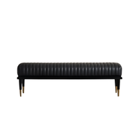 Stanford End-Of-Day Bench, shown in black with leather, wood, and backless bench seating.