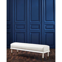Additional view of Stanford End-Of-Day Bench, featuring channel-tufted finish, leather, wood, and backless armless bench.