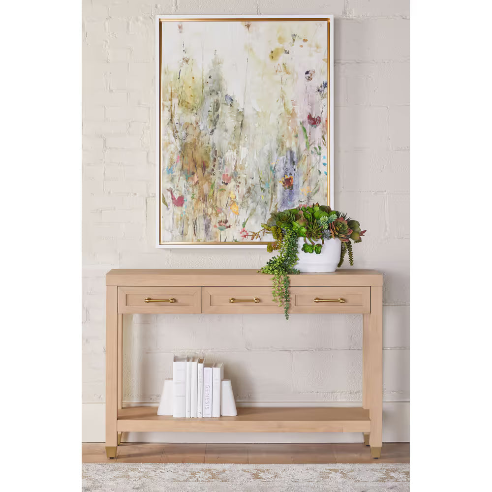 Alternate view of Stella Narrow Console Table in light blonde and warm beige.