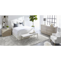 Additional view of Stewart Bed in white and ivory, featuring a integrated upholstered platform base.