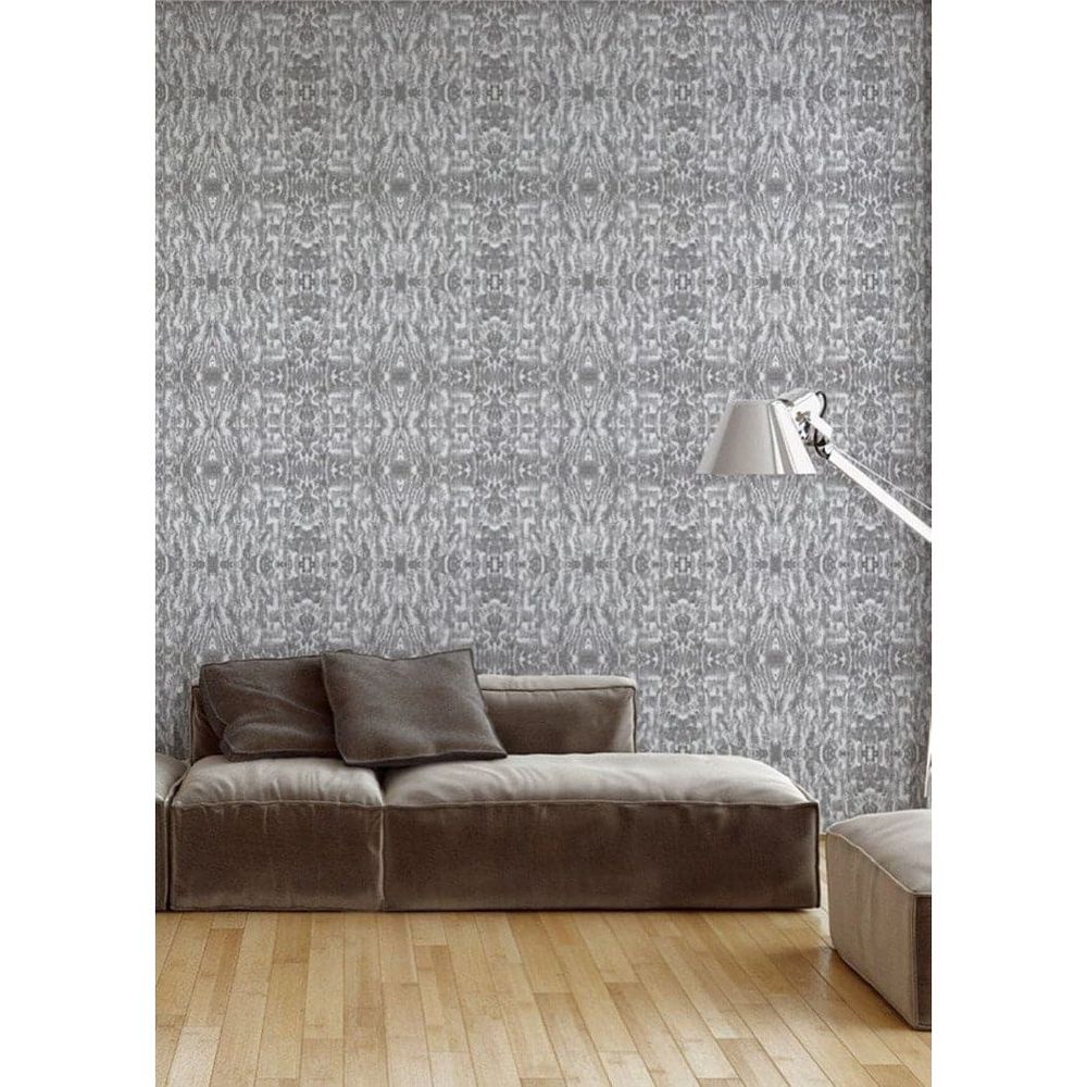 Additional view of Stratos Wallpaper in charcoal and medium gray, featuring matte finish.