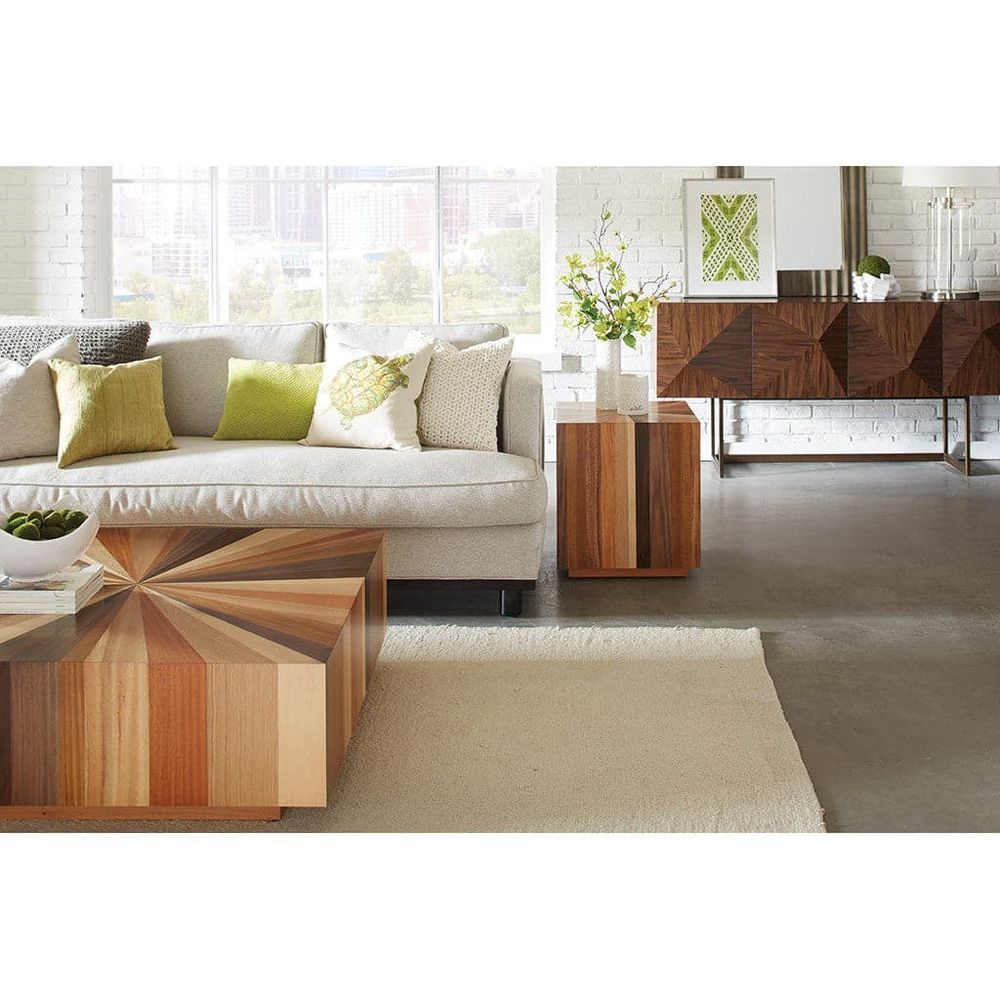 Alternate view of Sun Coffee Table, featuring natural clear coat, solid wood, wood veneer, and low coffee-table height.