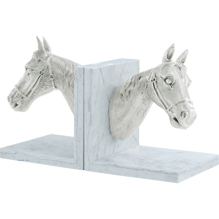 Red Ribbon Bookends, shown in silver and white with marble, metal, and paired bookend set.