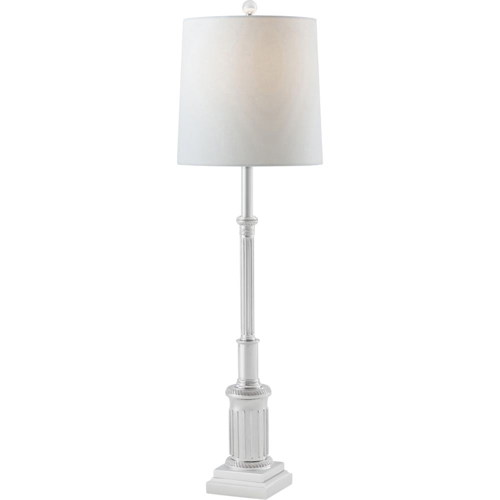 Ashleigh Buffet Lamp, shown in nickel silver and ivory white with brass, nickel plating, and tall buffet-height stem.