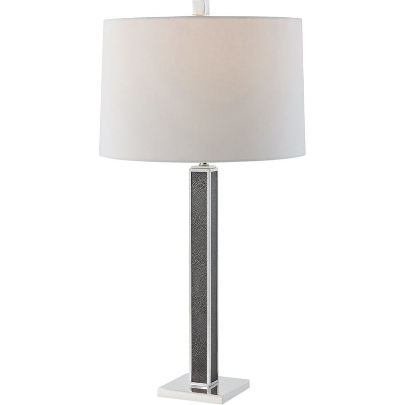 Maxwell Buffet Lamp, shown in ivory and charcoal with linen and shagreen.