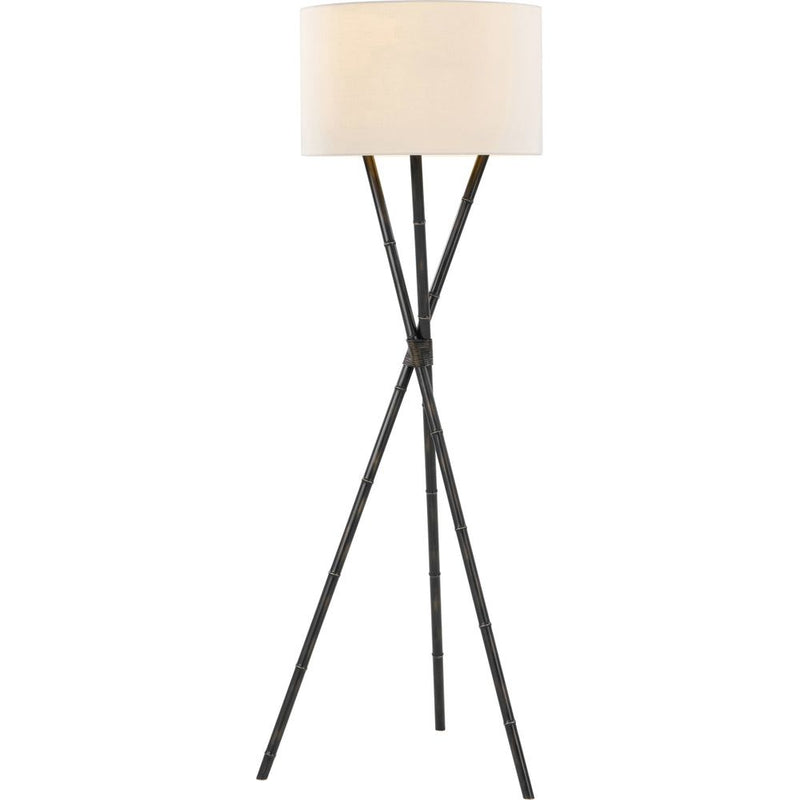 Kesden Trio Floor Lamp, shown in dark bronze and off-white with metal, fabric, and a tripod base.